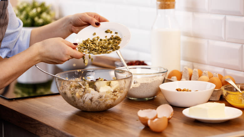 adding pepitas to cookie dough