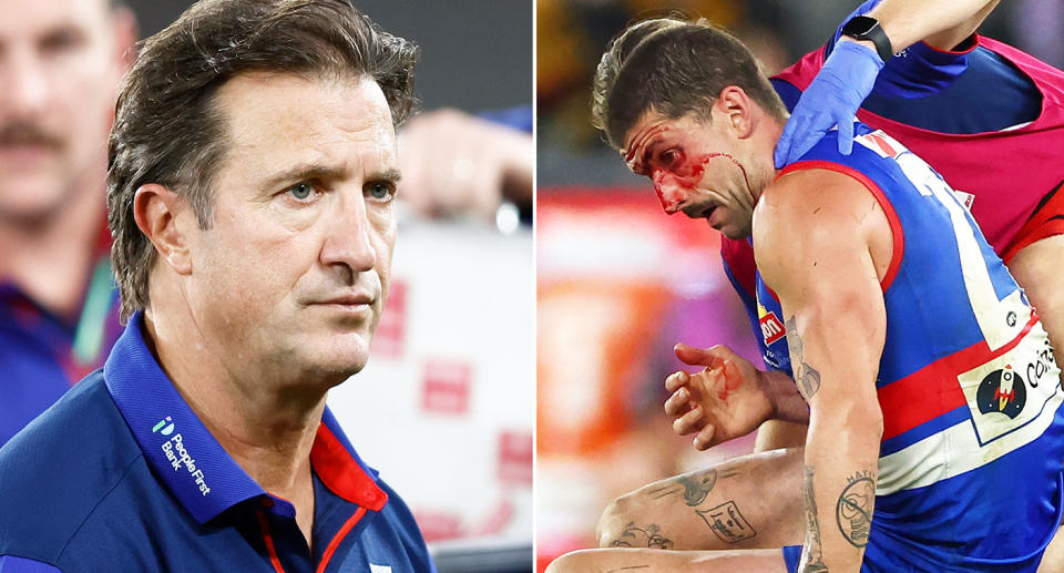 Pictured left to right, under-fire Western Bulldogs coach Luke Beveridge and AFL superstar Tom Liberatore.