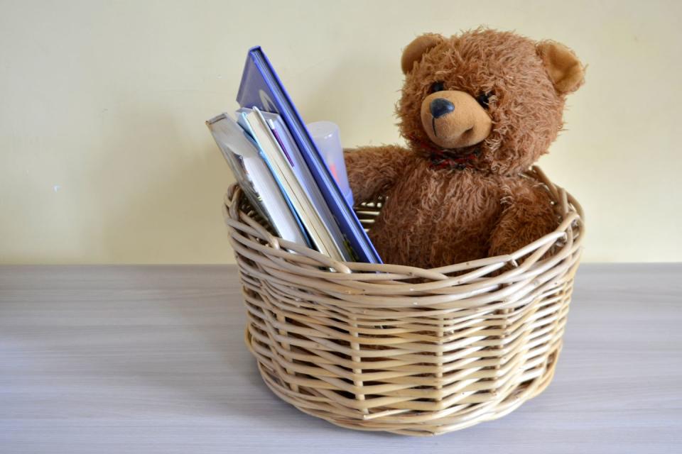 Keep kids' toys and books in baskets.