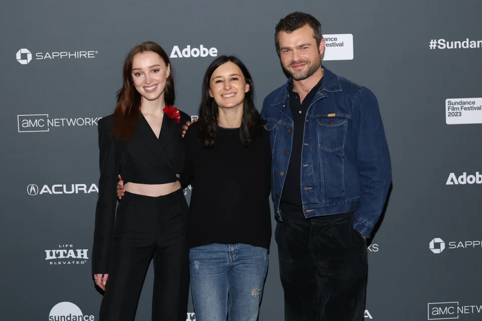  (L-R) Phoebe Dynevor, Director Chloe Domont and Alden Ehrenreich attend the 2023 Sundance Film Festival 