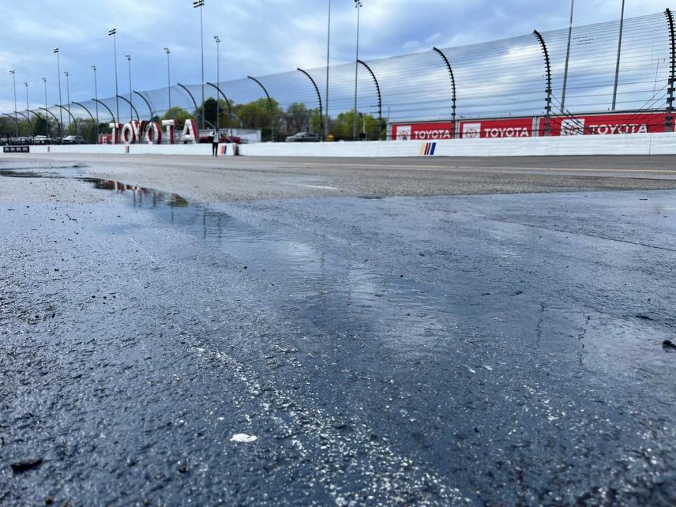 Visible rain on the track by Turn 2 at Richmond Raceway on March 31, 2024, in Richmond, Va.