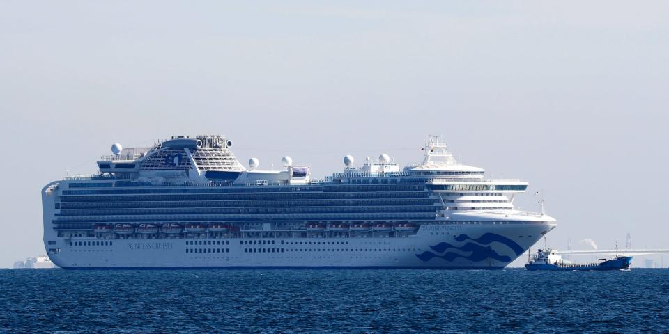 Cruise ship Diamond Princess is seen anchored off the Yokohama Port, after ten people on the cruise liner have tested positive for coronavirus in Yokohama