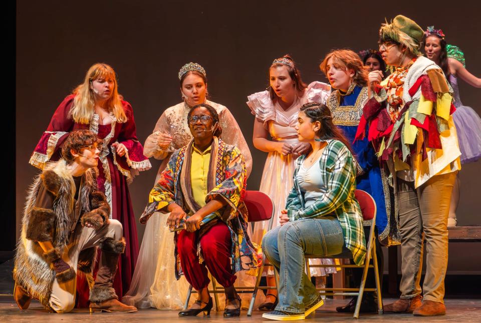 A scene from Matawan Regional High School's "Between The Lines." Esther Fotu, seated in the middle, won an award for Outstanding Featured Performance in a Female-Identified Role in a Musical at the 2024 Basie Awards.