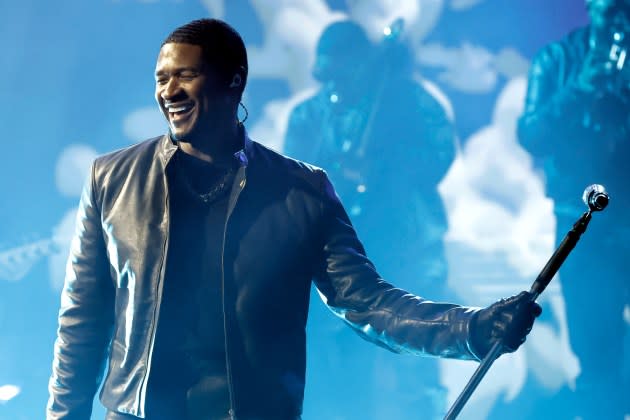 Usher performs onstage during a taping of iHeartRadio’s Living Black 2023 Block Party in Inglewood, California.  - Credit: Kevin Winter/Getty Images/iHeartRadio