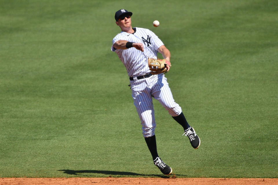 TAMPA, FLORIDA - MARCH 07: DJ LeMahieu #26 of the New York Yankees in action against the Philadelphia Phillies in a spring training game at George M. Steinbrenner Field  on March 07, 2021 in Tampa, Florida. (Photo by Mark Brown/Getty Images)