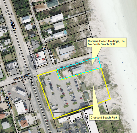 A St. Johns County government map shows the location of land that the county plans to buy for $2 million, which will allow the county to add to off-beach parking spaces.