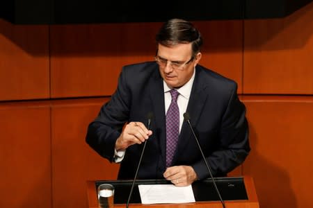 FILE PHOTO - Mexico's Foreign Minister Marcelo Ebrard speaks during a session with senators and lawmakers at the Senate building in Mexico City