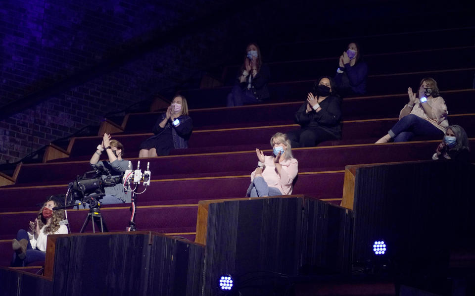 Vanderbilt medical workers seat in the audience at the 56th annual Academy of Country Music Awards on Sunday, April 18, 2021, at the Grand Ole Opry in Nashville, Tenn. (AP Photo/Mark Humphrey)