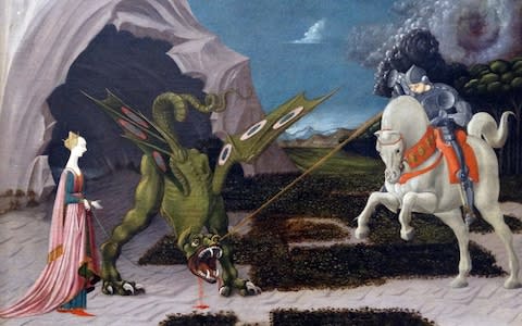 Painting titled 'Saint George and the Dragon' by Paolo Uccello (1397-1475) an Italian painter and a mathematician - Credit: UIG/Universal History Archive