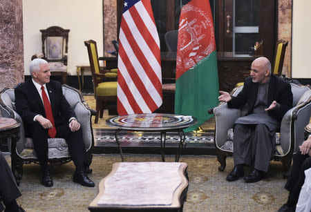 U.S. Vice President Mike Pence meets with Afghan President Ashraf Ghani at the Presidential Palace in Kabul, Afghanistan December 21, 2017. REUTERS/Mandel Ngan/Pool