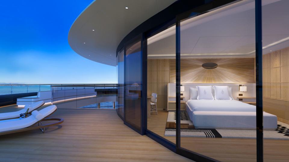 A bedroom in the Loft Suite on Four Seasons Yachts' first vessel.