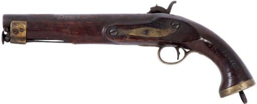 A gun belonging to the brother of notorious Australian outlaw Ned Kelly and used in the gang's infamous last stand. The East India Company cavalry pistol which belonged to Kelly's younger brother Dan and has his name and the year 1876 engraved on the walnut stock will be sold by Melbourne's Leski Auctions