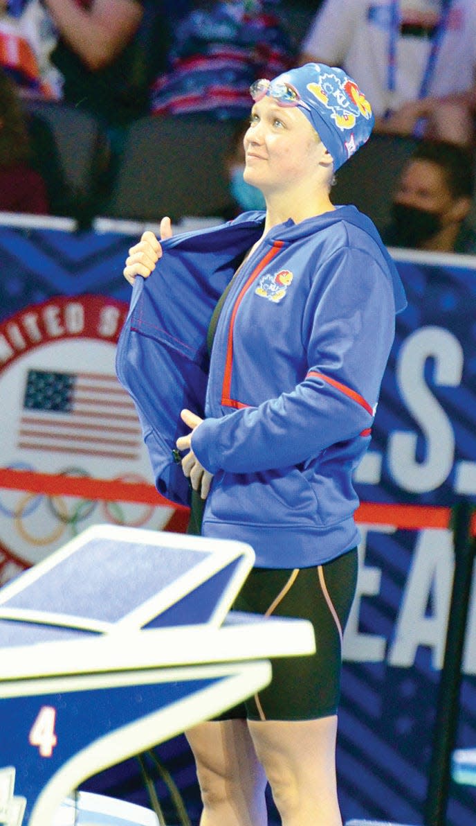 Bartlesville High graduate Kate Steward is introduced during the U.S. Olympic Swim Trials, last June in Omaha, Neb. (Courtesy of Susan Steward)