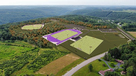 Architectural rendition of the recently approved $30 million Saxon Hill Sports Complex for Alfred University.