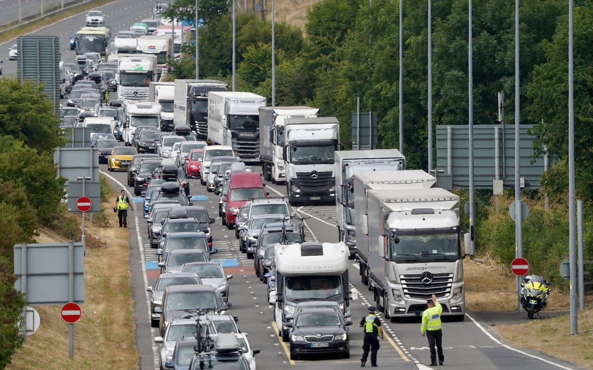 Passengers queuing to enter the Eurotunnel site in Folkestone during a previous incident (PA)