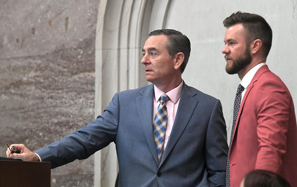 State Rep. Glen Casada, left, seen here in 2019 when he served as Tennessee House Speaker, and his then-chief of staff Cade Cothren.