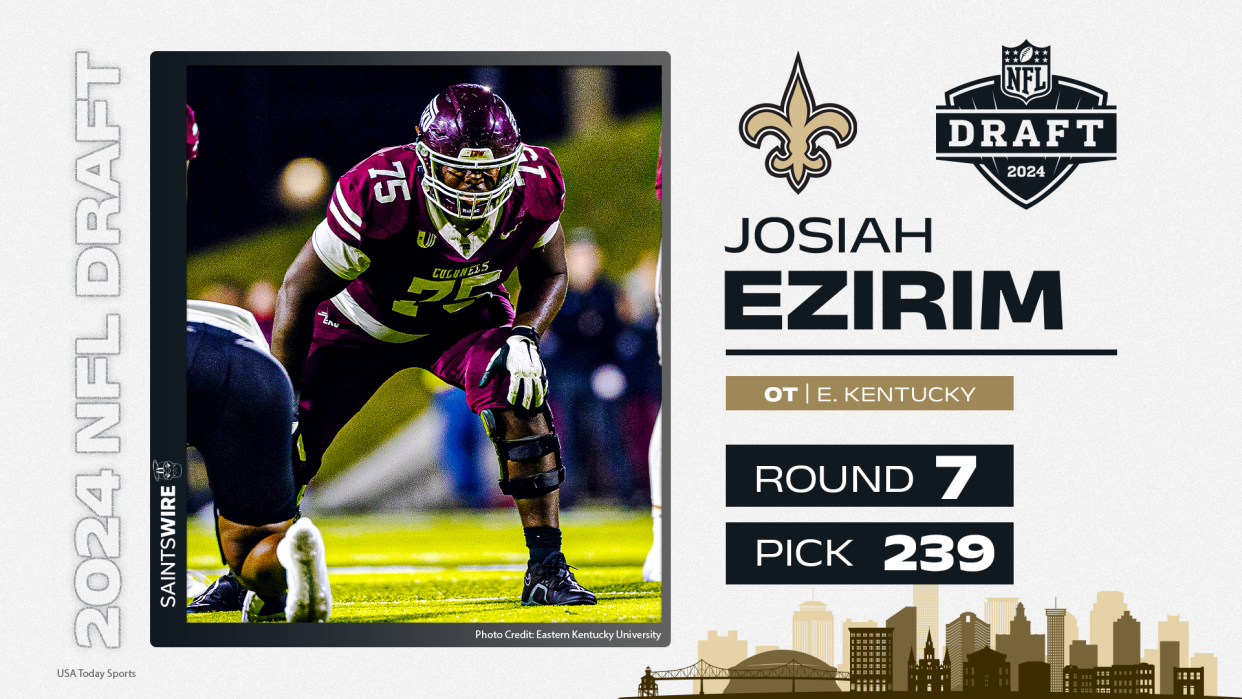 Hilliard Davidson graduate Josiah Ezirim was selected by the New Orleans Saints on Saturday in the seventh round of the NFL draft.