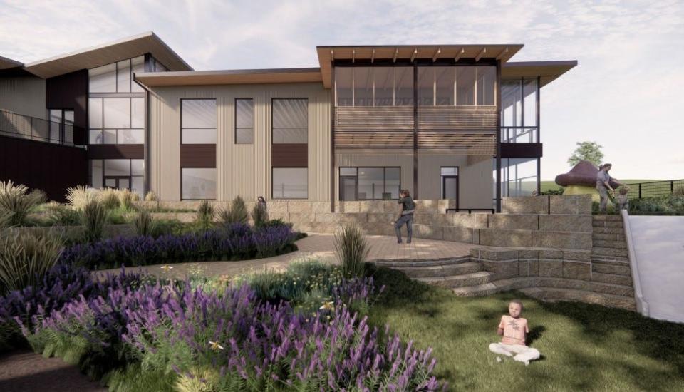 A rendering shows the northeast view of the Bee Cave Public Library from its garden. The price tag for the new library has grown from $15 million to $25 million.