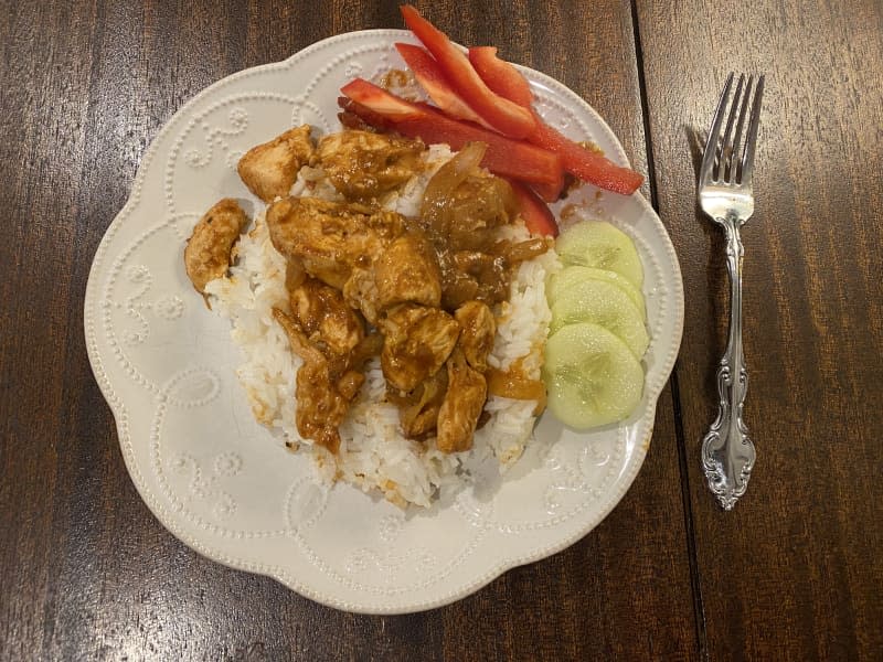 Birria Chicken Rice on a plate