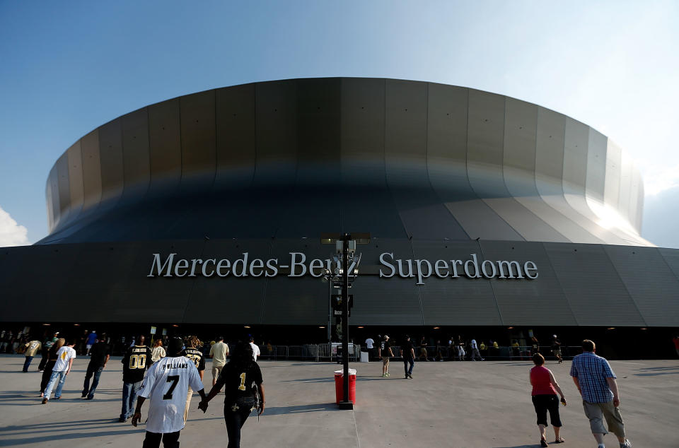 NEW ORLEANS, LA - AUGUST 15:  An exterior view of the Superdome before the start of the first preseason game between the New Orleans Saints and the Tennessee Titans at the Mercedes-Benz Superdome on August 15, 2014 in New Orleans, Louisiana.  (Photo by Stacy Revere/Getty Images)
