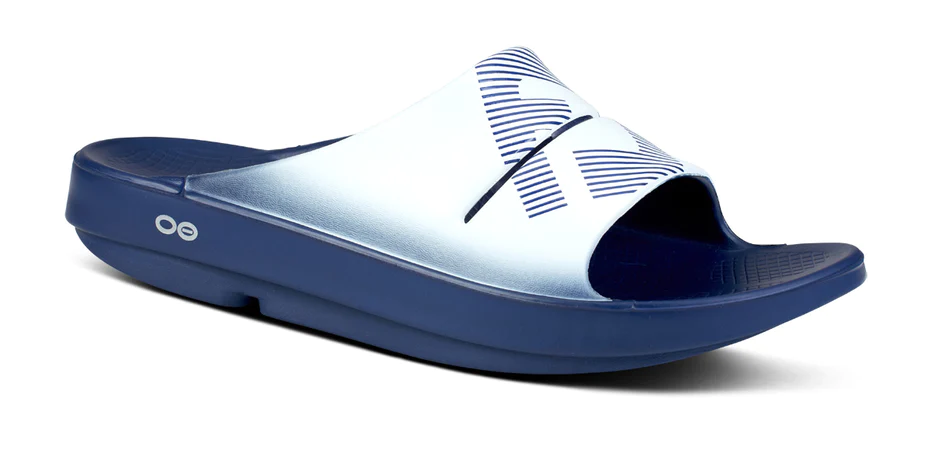 FJ X Oofos Men's OOahh Sport Slide in navy, oofos, footjoy, oofos x footjoy