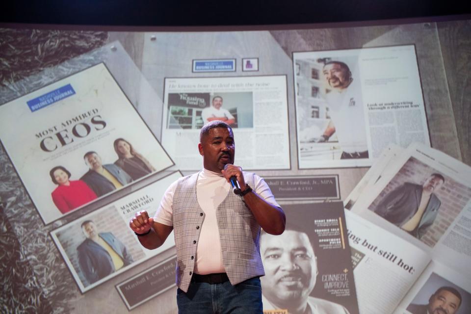 Marshall Crawford tells his personal story during the Black Tennessee Voices event at the National Museum of African American Music in Nashville , Tenn., Thursday, Sept. 21, 2023.