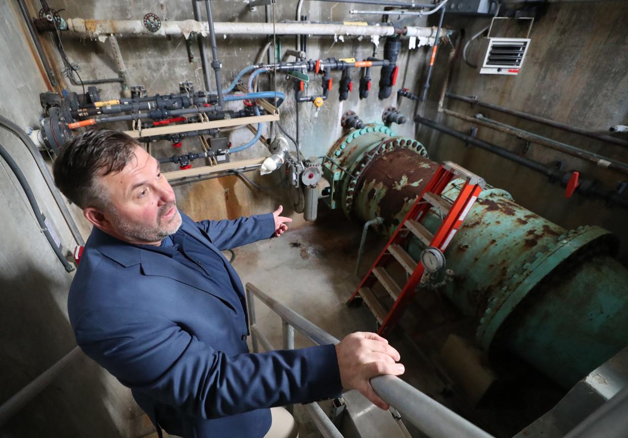 Jeffrey Bronowski, Akron water supply bureau manager, talks about the need to update the 1970 era basin inlet pipes at the Akron Water Supply Plant near Lake Rockwell in Kent.