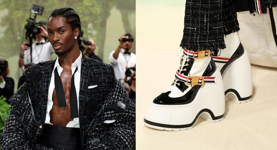  Alton Mason wears Thom Browne boots to The 2024 Met Gala at The Metropolitan Museum of Art on May 06 in New York City. 