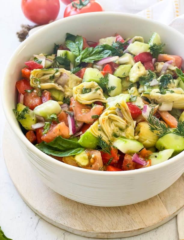 <p>Good Food Baddie</p><p>This flavorful cucumber salad is filled with colorful vegetables, lots of herbs, and tossed in a simple vinaigrette! Add this wholesome salad to your weekly meal plan or share it with loved ones at your next gathering. It is filled with ultra-nourishing ingredients and tastes absolutely delicious!</p><p><strong>Get the recipe: <a href="https://goodfoodbaddie.com/detox-cucumber-salad-delicious-and-easy/" rel="nofollow noopener" target="_blank" data-ylk="slk:Detox Cucumber Salad;elm:context_link;itc:0;sec:content-canvas" class="link rapid-noclick-resp">Detox Cucumber Salad</a></strong></p>