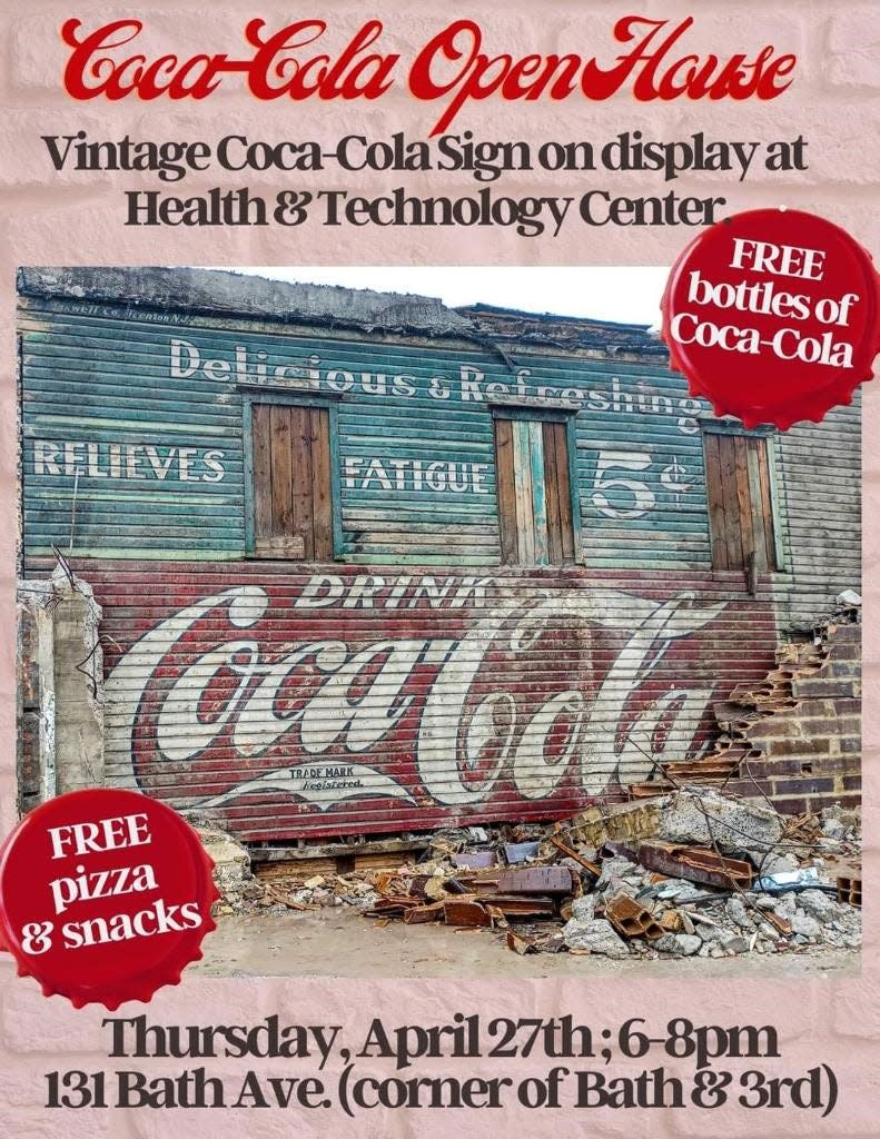 A Long Branch flyer for the Coca-Cola sign open house. The ad, which was over 100 years old, was removed from a building to be preserved.