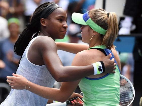 Coco Gauff and Sofia Kenin embrace after the match (Getty)