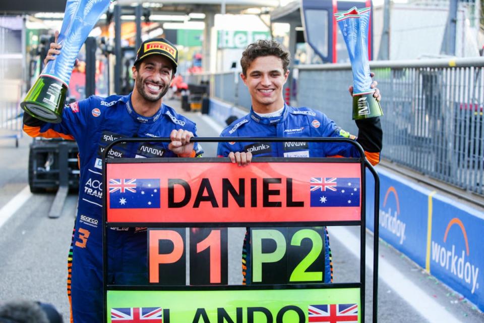 Ricciardo y su compañero de equipo en McLaren, Lando Norris, lograron un doblete en Monza en 2021 (Getty Images)