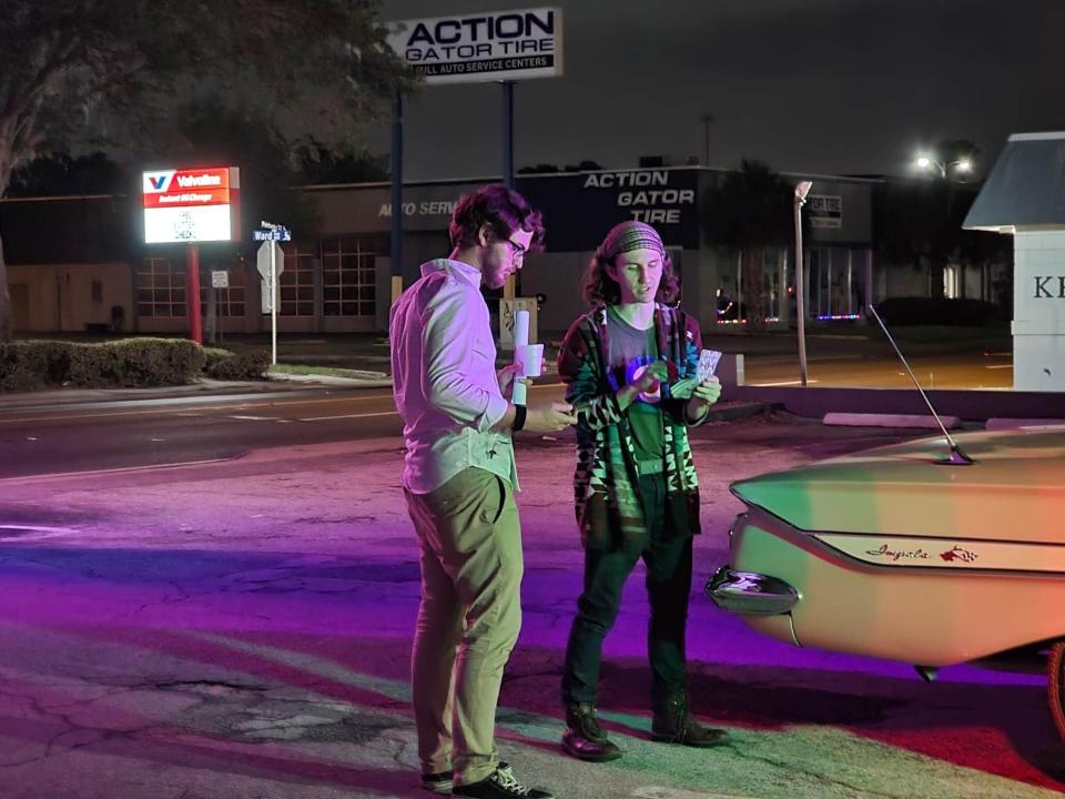 Caleb Voyles, left, and Isaiah Marcotte work on a scene from "The Ballad of Rich and Champ."