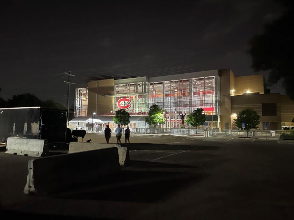 St. Cloud State University's Herb Brooks National Hockey Center and its parking lot lights gave campers visibility in the darkness.