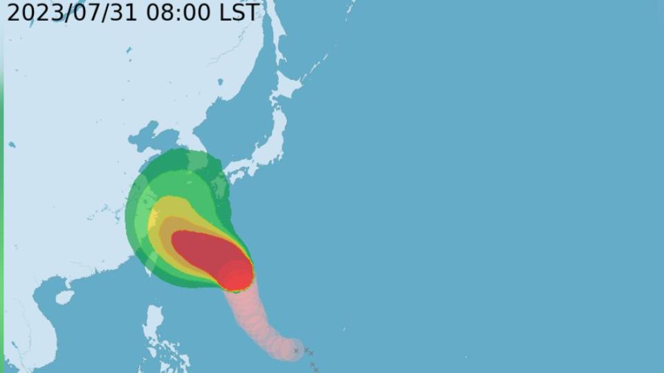 卡努恐在東海滯留後轉往東北，朝日韓方向移動。（圖／氣象局）