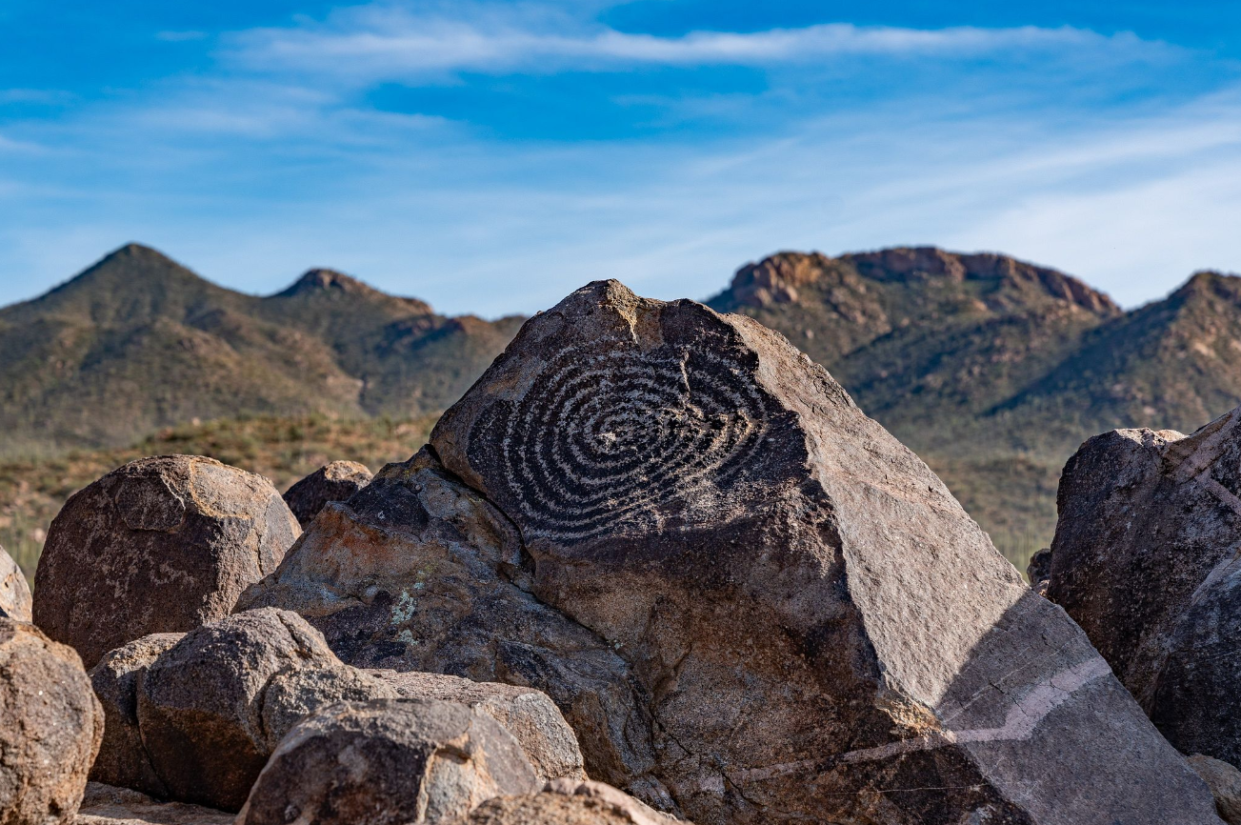 Petroglyphs are preserved in the Signal Hill area of Saguaro National Park's Tucson Mountain (west) district.