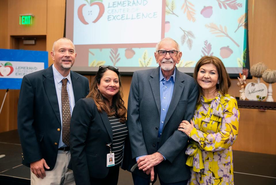 Lemerand Center of Excellence ribbon-cutting ceremony, from left, Tom LoBasso, Carmen Balgobin, L. Gale Lemerand and Forough Hosseini, Monday, Nov. 6, 2023.