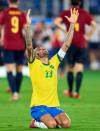 <p>Dani Alves of Team Brazil celebrates victory after the Men's Gold Medal Soccer Match between Team Brazil and Team Spain. </p>