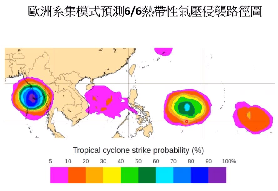 下週一、二南海和菲律賓東方外海有熱帶性低氣壓生成的機率。   圖：取自賈新興YouTube頻道