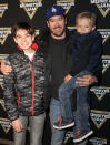 <p>The <em>Saved by the Bell</em> alum brought two of his four kids — sons Michael and Dekker — to the truck show. His two daughters apparently weren’t having it. (Photo: Ari Perilstein/Getty Images for Feld Entertainment) </p>