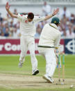 <p>James Anderson celebrates the wicket of South Africa’s Jacque Kallis in 2003 </p>