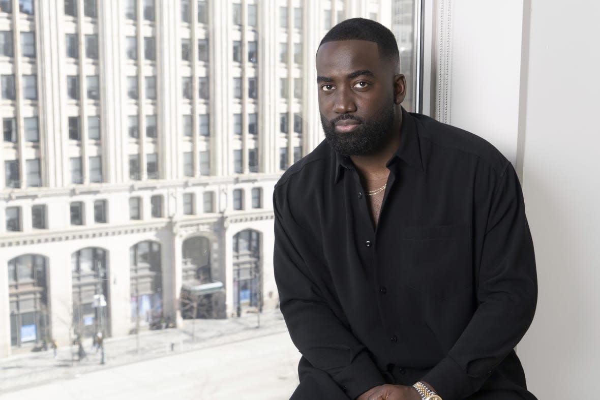 Shamier Anderson poses for a portrait in New York on March 15, 2023, to promote his film “John Wick: Chapter 4.” (AP Photo/Gary Gerard Hamilton)