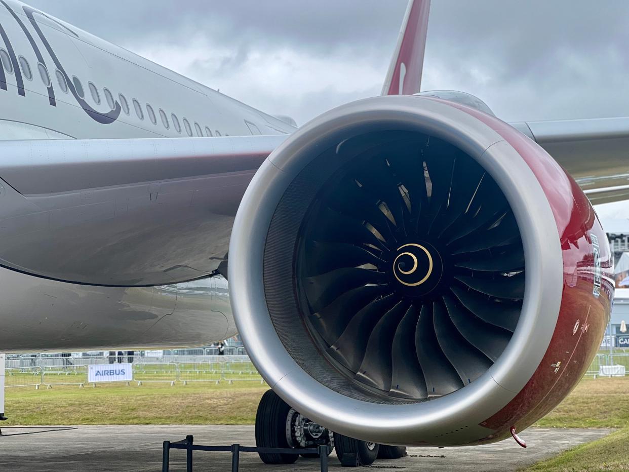 on board a Virgin Airbus A330neo at the 2024 Farnborough Airshow.