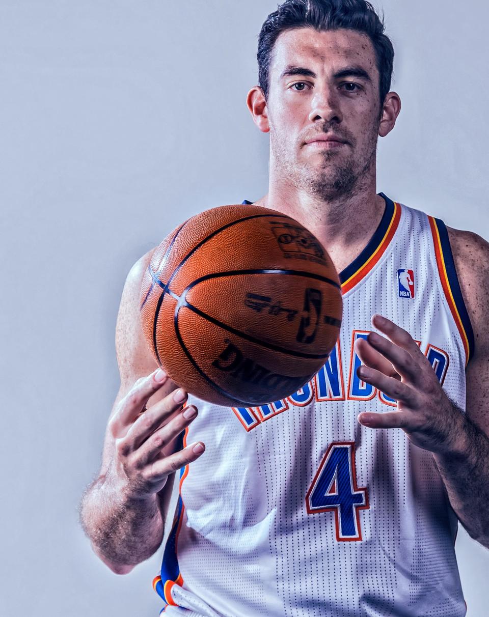 Nick Collison, pictured in 2013, was the first Thunder player, and the only so far, to have his number retired.