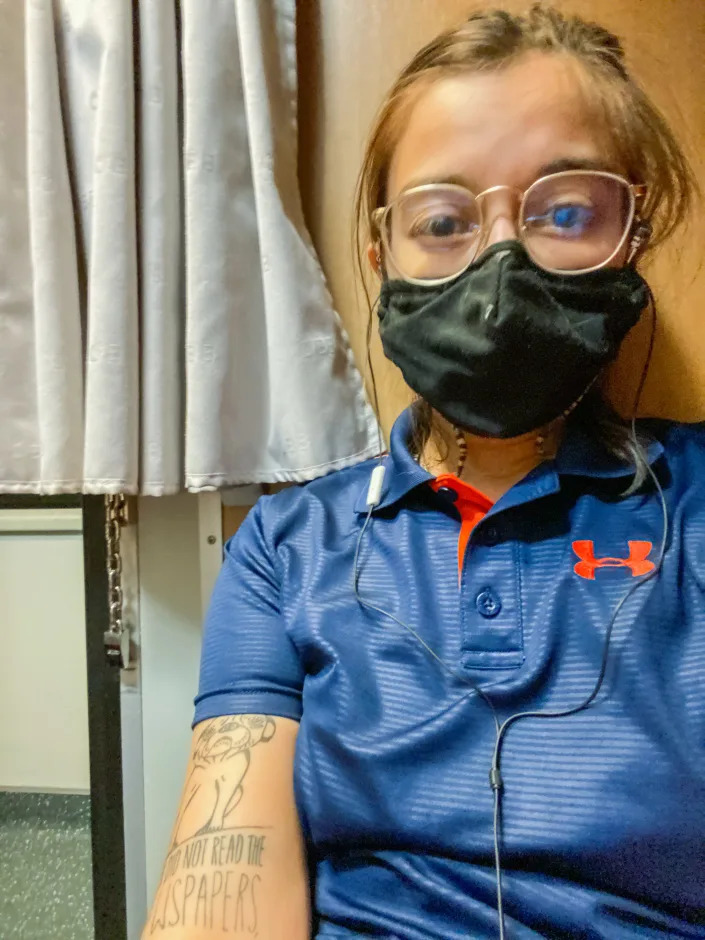 The author takes a selfie inside the bunk
