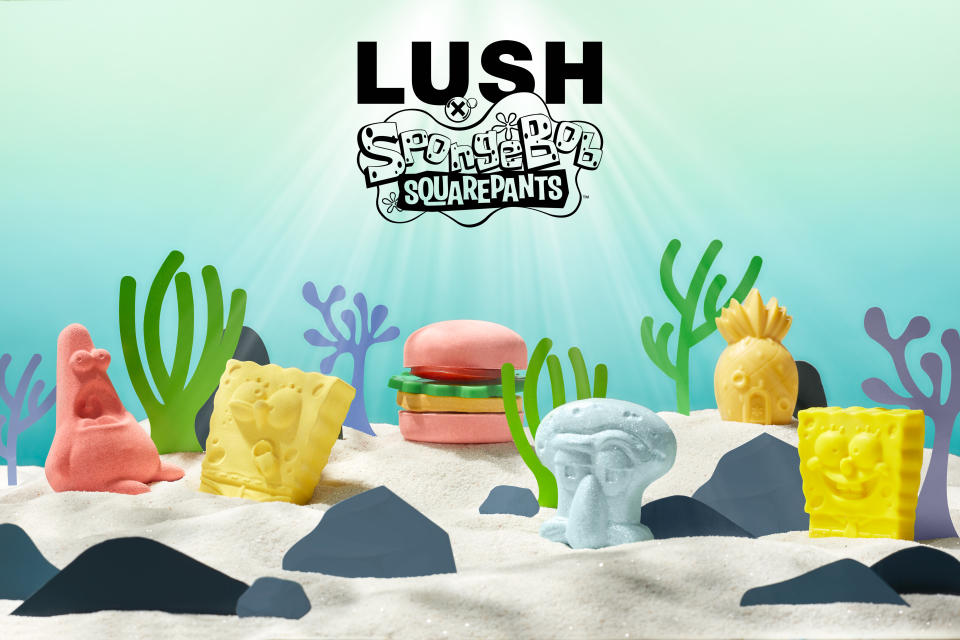 Take a dive into Lush's line of SpongeBob Squarepants-themed bath products. (Photo: Courtesy of Lush)