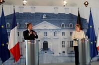 German Chancellor Angela Merkel and French President Emmanuel Macron meet at Meseberg castle