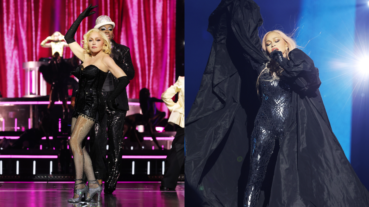 Composite of Madonna on the Celebration Tour onstage