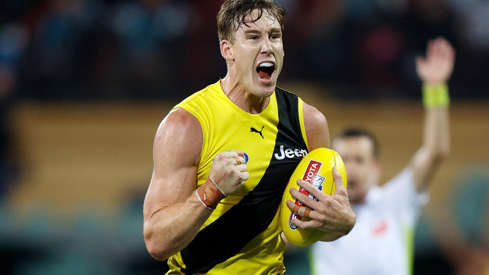 Tom Lynch was the antagonist against Port Adelaide, but he got the last laugh as Richmond won another AFL preliminary final on Friday night. (Photo by Michael Willson/AFL Photos via Getty Images)