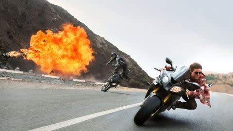 Just one of the many crazy stunts that Tom Cruise performs in 'Mission: Impossible - Rogue Nation'. Photo: Paramount Pictures